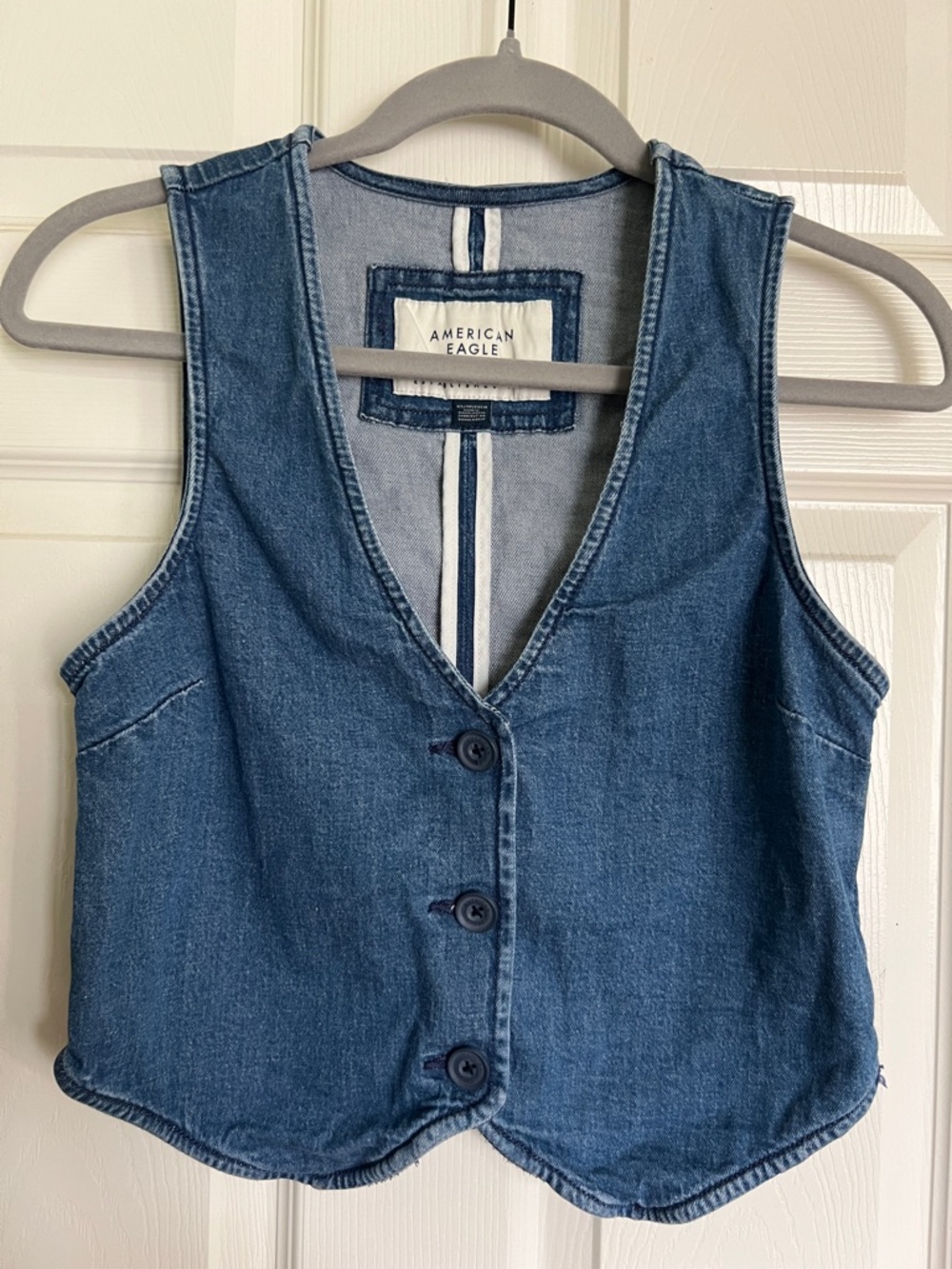 American Eagle Outfitters Blue Denim Button-Front Vest